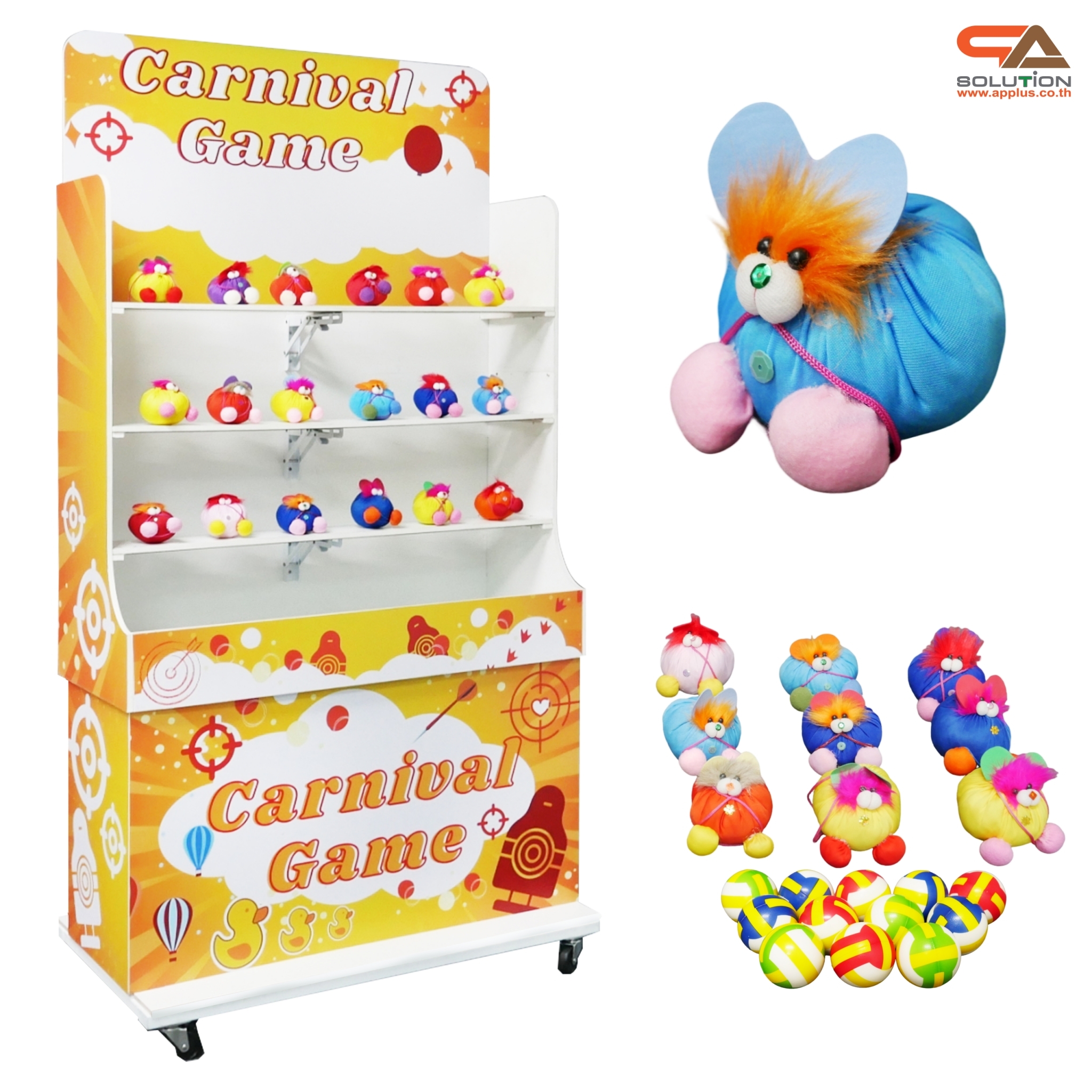 เช่าเกมส์ปาตุ๊กตา ขนาดโครง (W) 90 x (L)50 x (H)176 cm. พร้อมตุ๊กตา 18 ตัว และบอลโฟม 12 ลูก