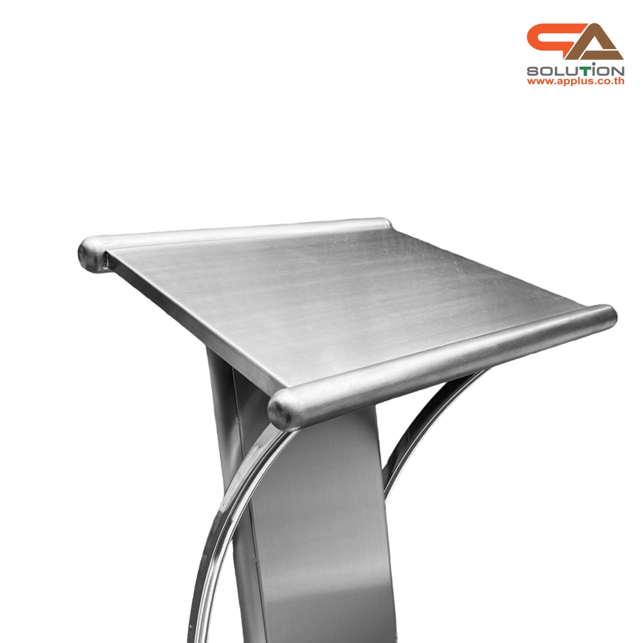 โพเดียมสแตนเลส แฮร์ไลน์ ST-01 ขนาด TOP (W)57 x (L)49 สูง (H)116 ซม. ตกแต่งสแตนเลสโค้งด้านข้าง เกรด304 แข็งแรงทนทาน