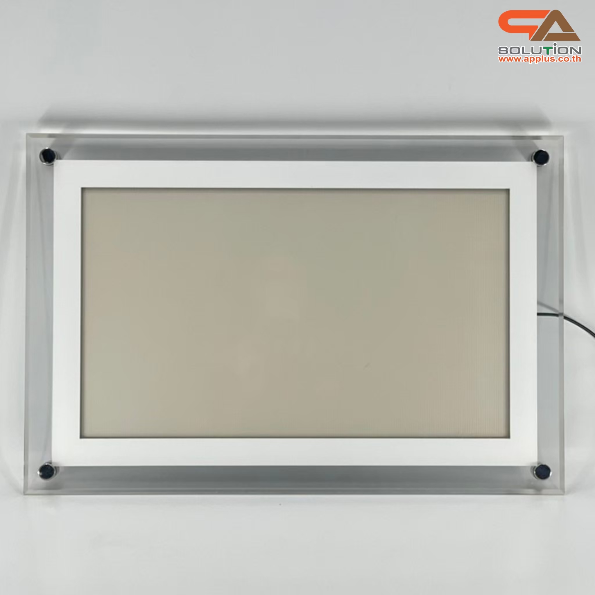 CLEARANCE SALE! กรอบป้ายไฟ LED รุ่น Crystal ขอบสีขาว กรอบใสเรืองแสง พร้อมหมุดสแตนเลส ขนาด (W)40 x (L)60 cm.