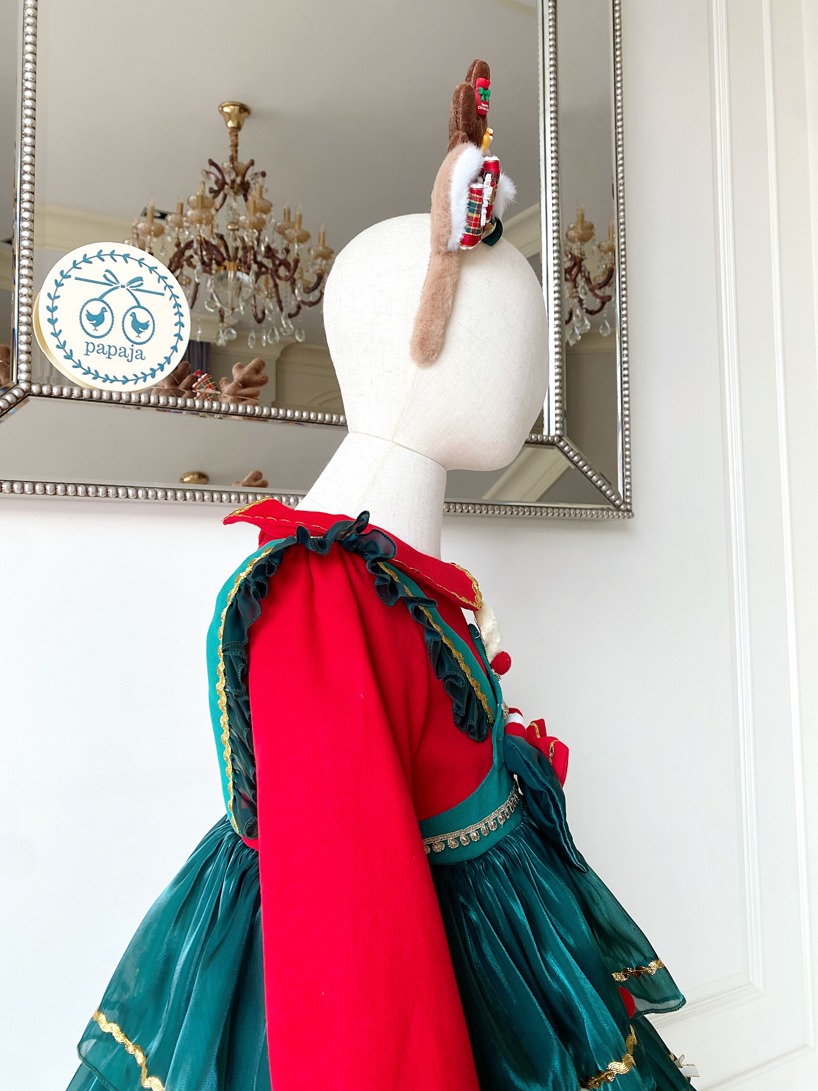 (เซต 2 ชิ้น) เดรสวันพีชคริสต์มาสงานพรีเมี่ยม ธีมต้น X'mas สีเขียวแดง (ชุด+ที่คาดผม) ที่คาดผมสวยอลังมีไฟ งานดีมากๆ Christmas