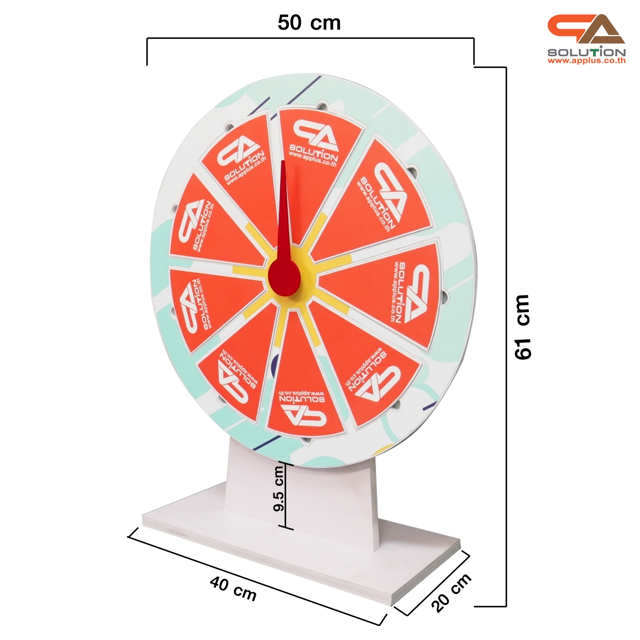 เกมส์วงล้อแม่เหล็กตั้งโต๊ะ ขนาดวงล้อ 50 ซม. สูง 61 ซม. วัสดุพลาสวูดสีขาว หนา 8-15 มม. ถอดประกอบได้