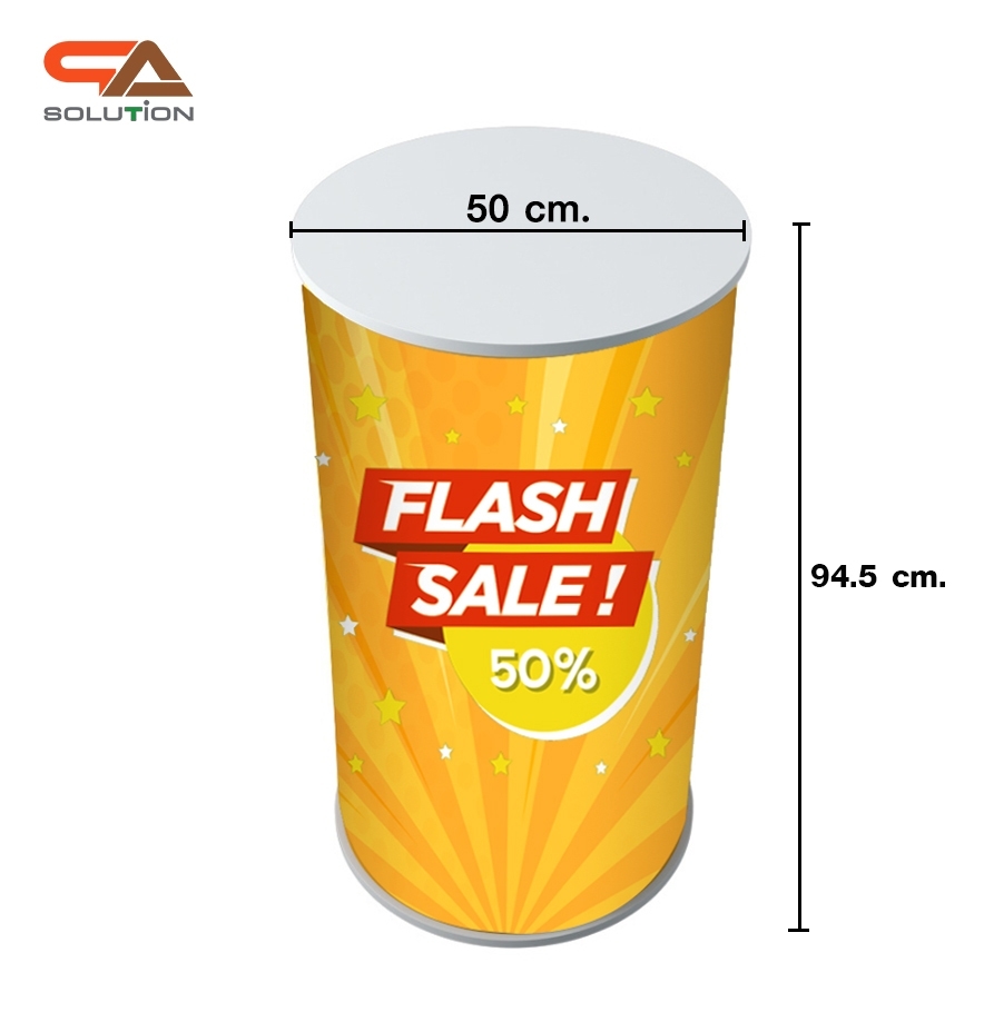 เคาน์เตอร์ออกบูธ ทรงกลม TOPไม้สีขาว (W)50 x (H)94.5 cm. ถอดประกอบได้ เคลื่อนย้ายสะดวก พร้อมกระเป๋าสีดำ 1 ใบ