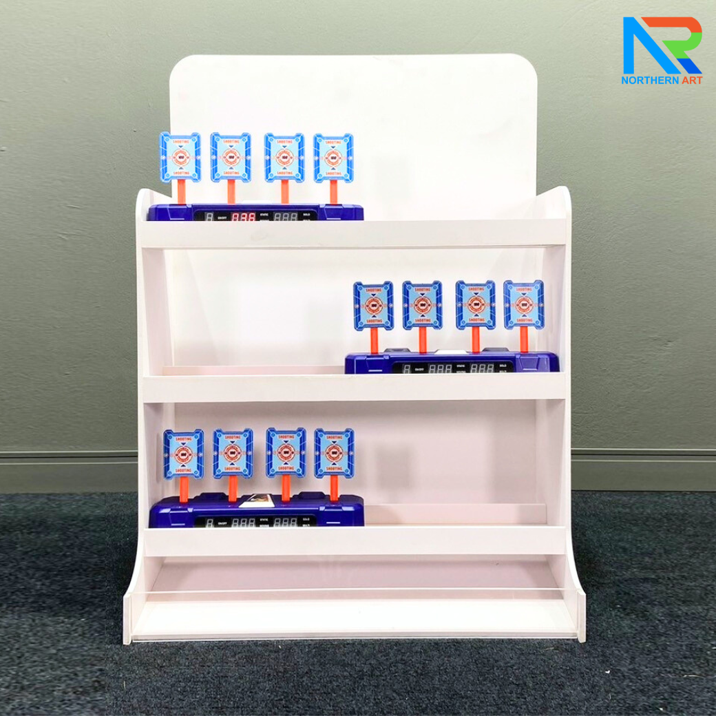 เกมส์ยิงเป้าตั้งโต๊ะ ขนาด (W)65 x (D)30 x (H)92 cm. พร้อมเป้าเคลื่อนที่ 4 แผ่น 3 ชุด และปืนกระสุนโฟม 1 กระบอก