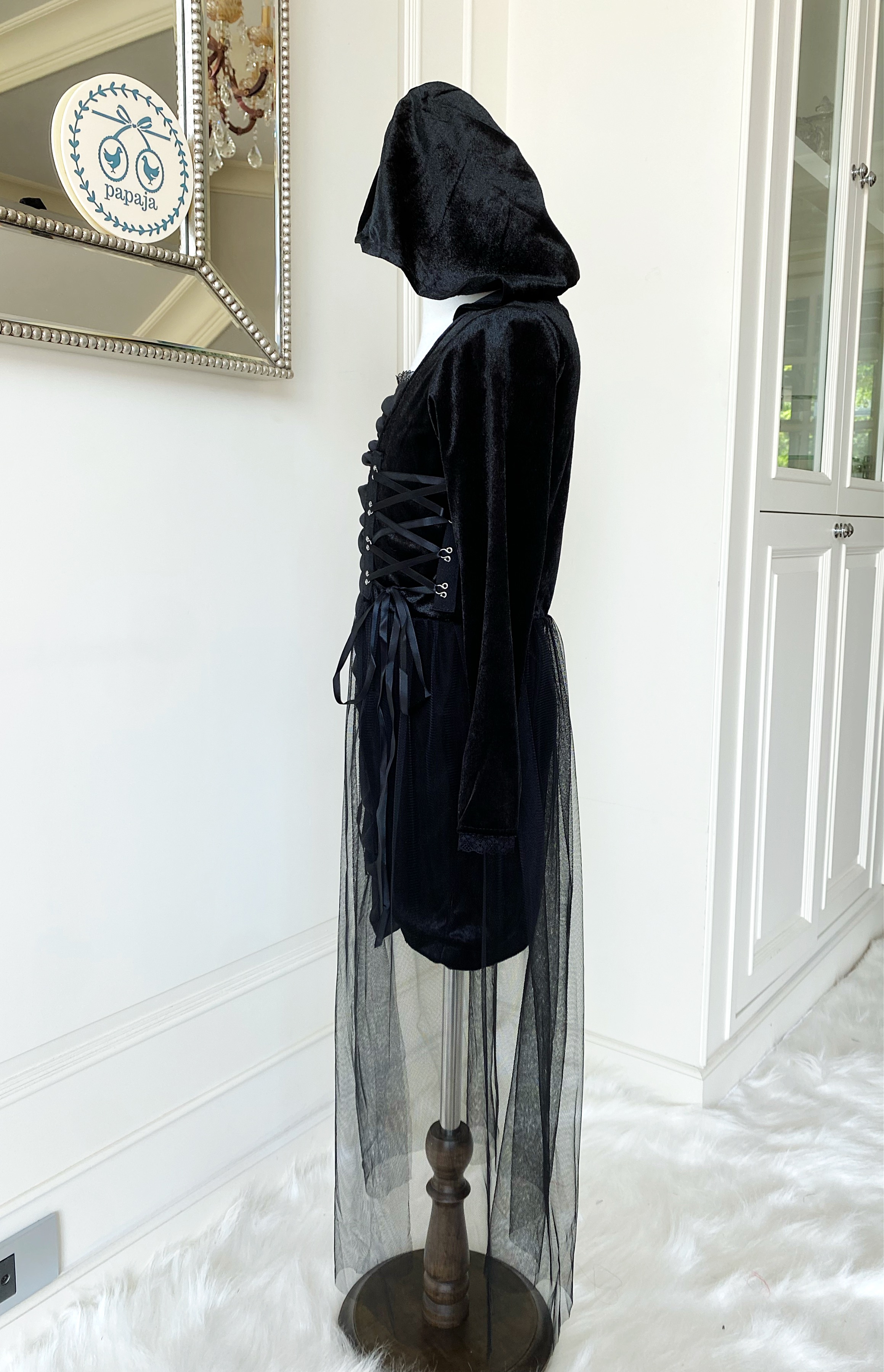 (HW) ชุดฮาโลวีน&คอสเพลย์สีดำมีฮู้ด พร้อมที่คาดผมเขามาเลฟิเซนต์ (Maleficent)