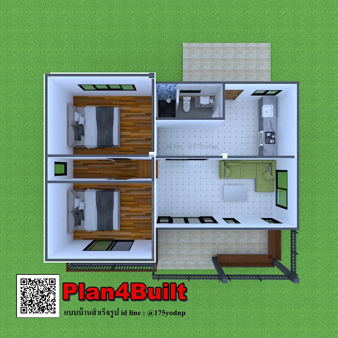 แบบบ้านสไตล์โมเดิร์นชั้นเดียว 2ห้องนอน 1 ห้องน้ำ