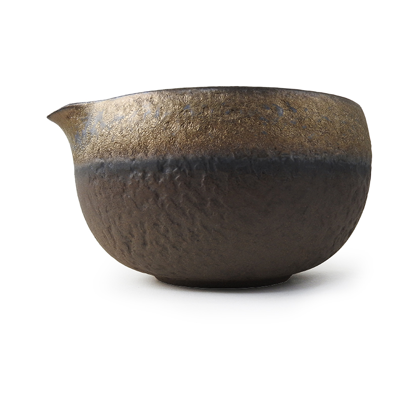 Japanese green tea (matcha) making set, mixing bowl with pouring spout, Copper