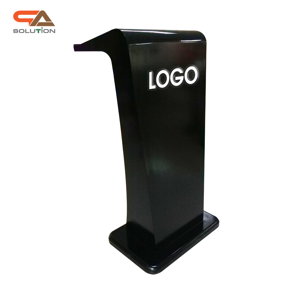 โพเดียมไม้ สีดำ รุ่น PD-11 ทรงโมเดิร์น ขนาด (W)55 x (L)40 x (H)115 cm. TOP เอียง พร้อมชั้นวางของ