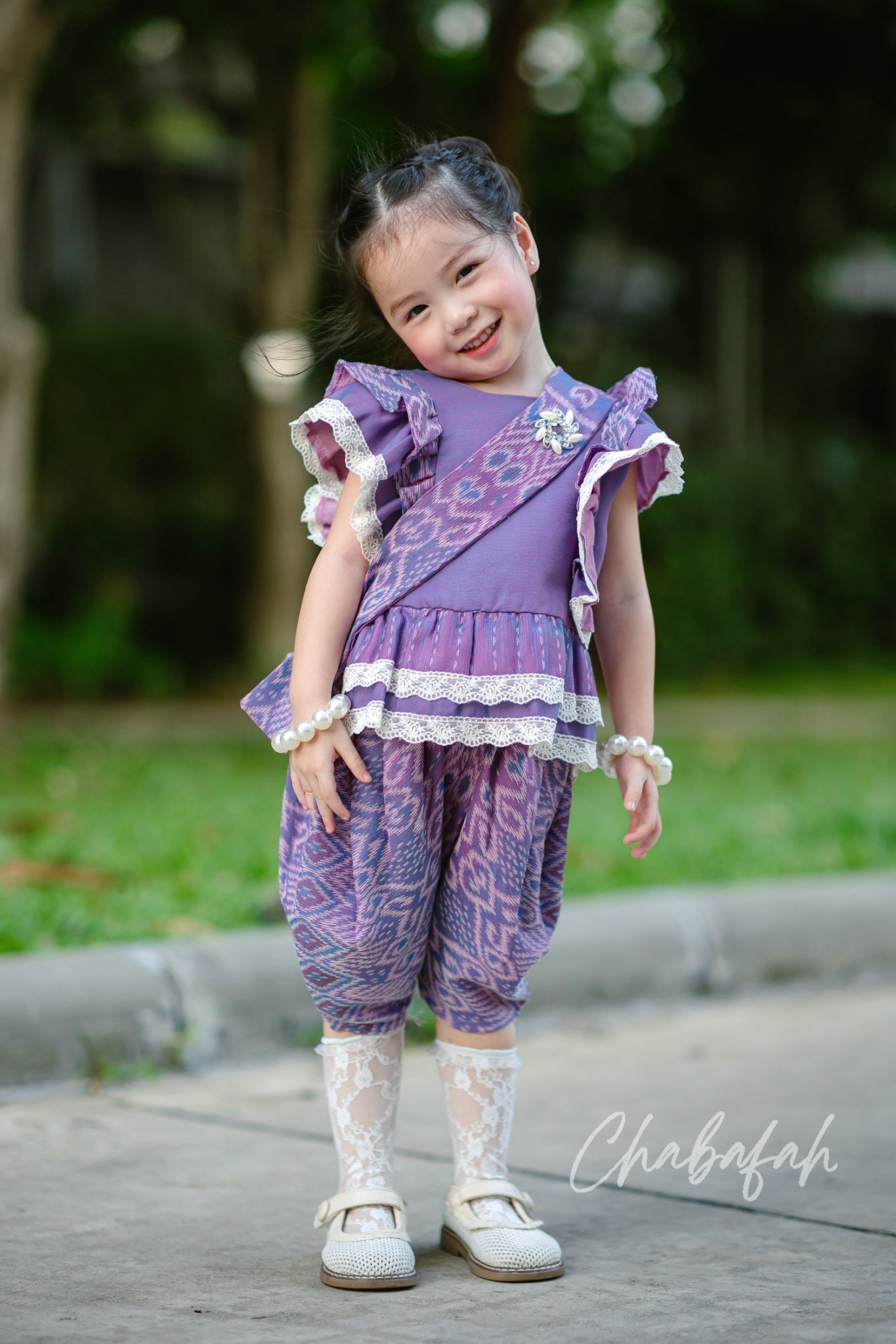 (เซต 4 ชิ้น) ชุดไทยแบรนด์ Chabafah รุ่น ศิรินภา สีม่วง