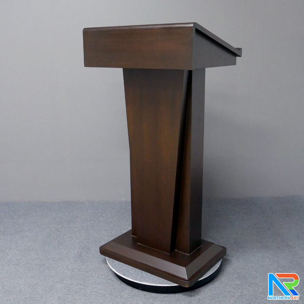 โพเดียมไม้ สีโอ๊ค ทรงโมเดิร์น TOP เอียง ขนาด (W)58 x (L)46 cm. สูง 114 cm. พร้อมตู้ใส่ของ มีกุญแจล็อค