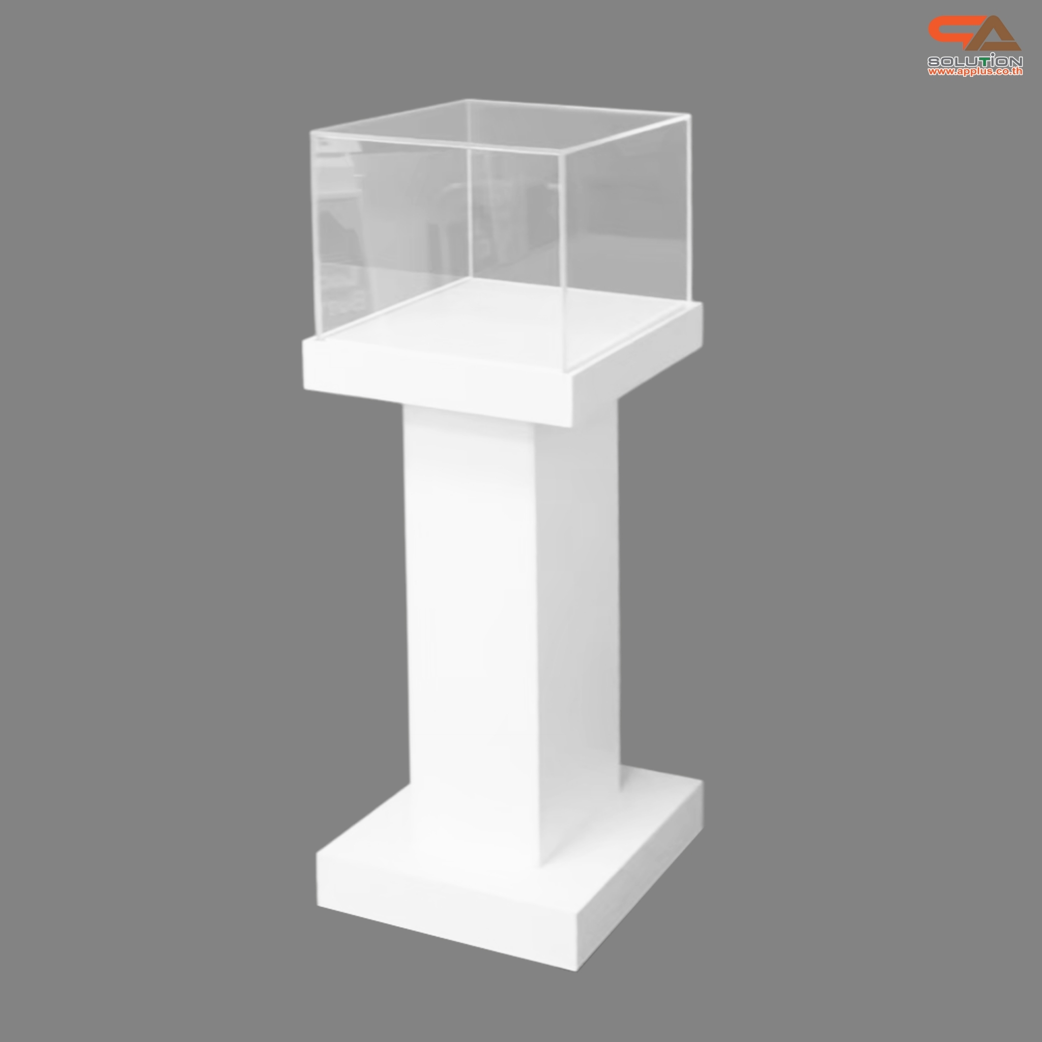 แท่นโชว์สินค้า ดีสเพลย์โชว์สินค้า สีขาว ขนาด (W)50 x (L)40 x (H)119 cm. ด้านบนครอบด้วยอะคริลิคใส4ด้าน