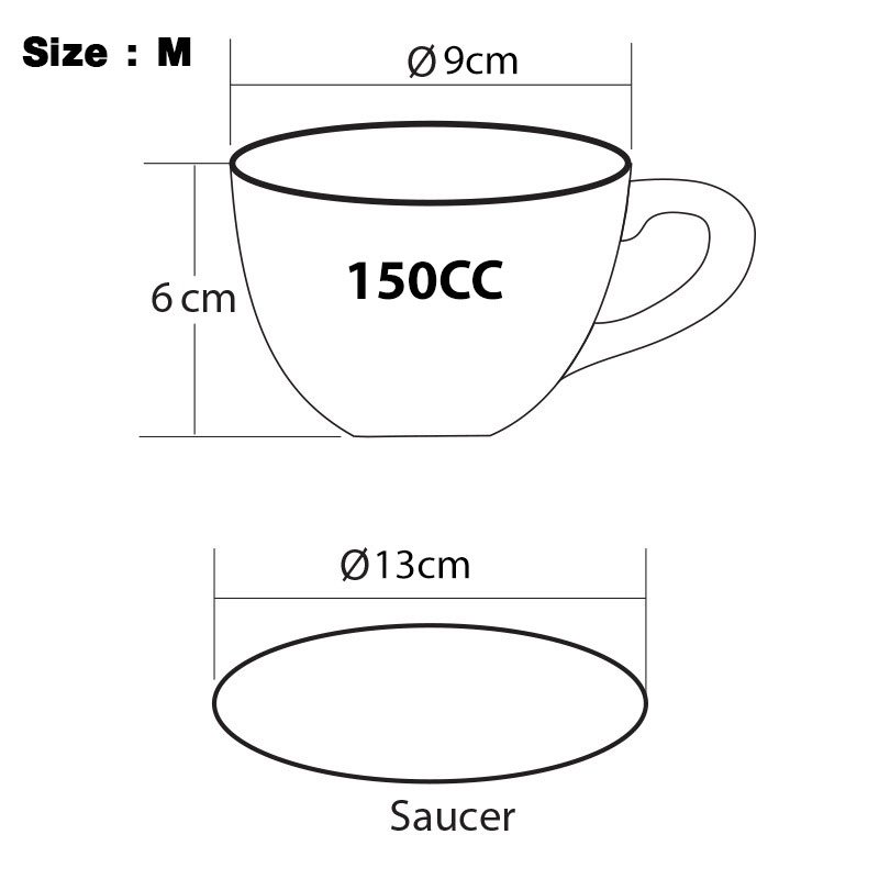 Coffee cup150 CC. Size M (Glossy Black) with Saucer