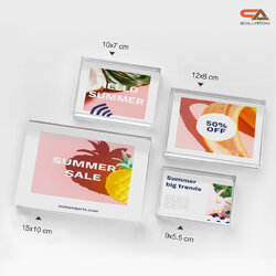 ป้ายตั้งโต๊ะ อะคริลิค ขนาด 55 - 100 ซม. วัสดุอะคริลิคใสหนา 10 มม.สอดงานพิมพ์ด้านข้าง โชว์งานพิมพ์ สองด้าน