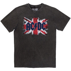 AC/DC Unisex Stone Wash T-Shirt: Flag CHARCOAL GREY