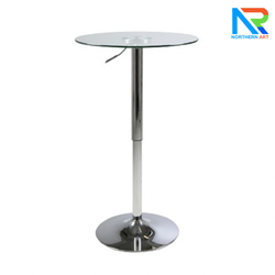 เช่าโต๊ะบาร์ TOP กระจกกลม ขาเหล็กชุบโครเมี่ยม ปรับระดับสูงต่ำได้