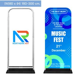 แบคดรอปผ้า รุ่นตรง ขนาด (W)80 x (H) 160-300 cm.โครงอะลูมิเนียม ฐานเหล็กสีดำ ถอดประกอบได้