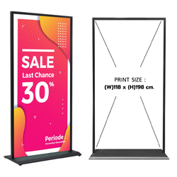 ป้ายตั้งพื้น ฐานเหลี่ยม สีดำ ขนาด (W)120 x (H) 200 cm. โชว์งานพิมพ์ 2 ด้าน ถอดประกอบได้ เคลื่อนย้ายสะดวก