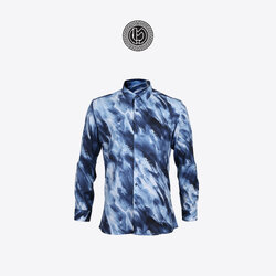 Navy Dusty Blue Patterned Shirt