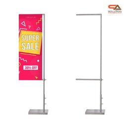 เช่าธงญี่ปุ่นสแตนเลส ฐานปูน แขนเดี่ยว ขนาด (W)40 x (H)200-210 ซม. แข็งแรง มั่นคง ลมพัดไม่ล้ม แขนล่างปรับระดับได้