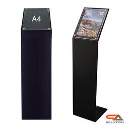 โปสเตอร์สแตนด์ตั้งพื้น รุ่นโชว์รูมรถ-หมุด ขนาด A4 สีดำ พร้อมแผ่นอะคริลิคใสติดหมุด เปลี่ยนงานพิมพ์ได้ง่าย