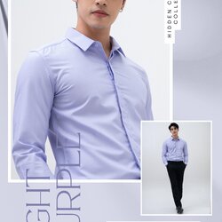 เสื้อเชิ้ตคุณภาพ คอปก 2 แบบ (ซ่อนกระดุม / โชว์กระดุม) สีม่วงอ่อน (Light Purple)