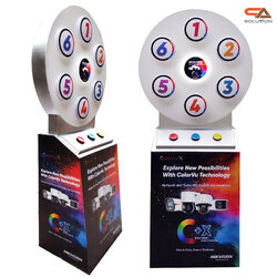 เช่าเกมส์วงล้อไฟฟ้า ตั้งพื้นขนาดวงล้อ 76 ซม. สูง 165 ซม. พร้อมแป้นกดปุ่มแรนดอมรับรางวัล