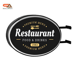 ตู้ไฟ ป้ายไฟ LED 2 หน้า วงรี ขอบสีดำ อะคริลิคปั๊มนูน มีขายื่น ติดตั้งง่าย