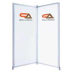 บอร์ดนิทรรศการ ไวท์บอร์ด บานคู่ พร้อมข้อต่อ ขนาด 100x200 ซม. โครงอะลูมิเนียมสีบรอนซ์ แผ่นไม้ไวท์บอร์ด หนา 9 มม.