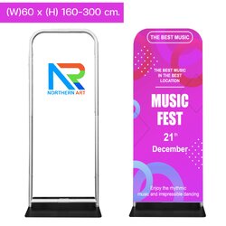 แบคดรอปผ้า รุ่นตรง ขนาด (W)60 x (H) 160-300 cm.โครงอะลูมิเนียม ฐานเหล็กสีดำ ถอดประกอบได้