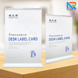 ป้ายตั้งโต๊ะ อะคริลิค ฐานพลาสติก สีขาว ขนาด A4 โชว์งานพิมพ์ได้ 2 หน้า ถอดประกอบได้