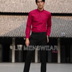 เสื้อเชิ้ตคอจีน สีแดง (Red Shirt - Mandarin Collar)