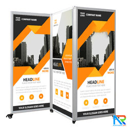 บอร์ดจัดนิทรรศการ อะลูมิเนียม ตั้งซิกแซก 3 บานพร้อมล้อ ขนาด (W)100 x (H)200 ซม. ถอดประกอบและพับเก็บได้