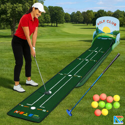 เกมส์กอล์ฟ ขนาด (W)30 x (L)284 x (H)10 cm. พร้อมไม้พัตเตอร์ปรับระดับได้ 1 อัน และลูกกอล์ฟโฟม 10 ลูก