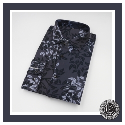 Black-Grey Leaves Patterned Shirt