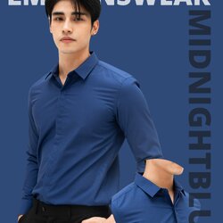 เสื้อเชิ้ตคุณภาพ คอปก 2 แบบ (ซ่อนกระดุม / โชว์กระดุม) สีน้ำเงินมิดไนท์ (Midnight Blue)