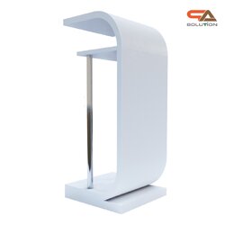 โพเดียมไม้ สีขาว (W) 50 x (L) 50 x (H) 115 cm.พร้อมเสาสแตนเลสคู่ ชั้นวางของ