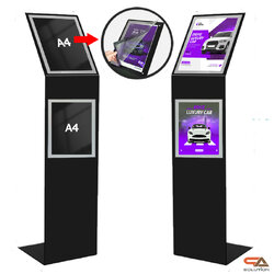 CLEARANCE SALE! โปสเตอร์สแตนด์ตั้งพื้น รุ่นโชว์รูมรถ-แม่เหล็ก ขนาด A4 สีดำ ใส่งานพิมพ์ได้ 2 ที่ ด้านบนและด้านล่าง เปลี่ยนงานพิมพ์ได้ง่าย