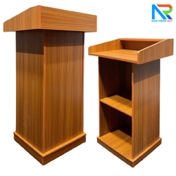 โพเดียมไม้ ลายไม้สีสัก ขนาด (W)63 x (D)50 x (H)111 cm. พร้อมชั้นวางของ