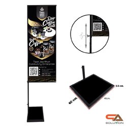 ธงญี่ปุ่น ฐานปูน แขนเดี่ยว ขนาด (W)60 x (H)200 ซม. แข็งแรง มั่นคง ลมพัดไม่ล้ม แขนล่างปรับระดับได้