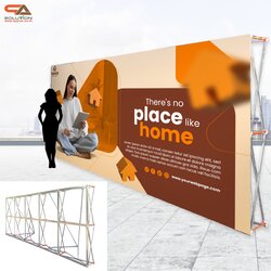 VINYL BACKDROP OUTDOOR แบคดรอปไวนิล รุ่น 2x5 ขนาด (W)500 x (H)200 cm. โครงอะลูมิเนียมพร้อมขาค้ำยัน ถอดประกอบได้ เหมาะกับงานภายนอกอาคาร