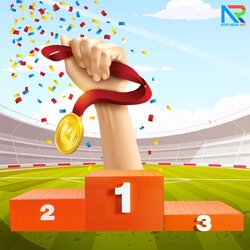 แท่นยืนรับรางวัล 1-2-3 ขนาด (W)210 x (D)50 x (H)50 cm. โครงเหล็ก ทำสีส้ม พร้อมตัวเลข 1-2-3 สีขาว