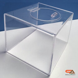 กล่องจับรางวัล กล่องอะคริลิคใสจับรางวัล ขนาด 30x30 ซม. มีฝาปิดวงกลม