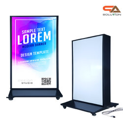 ตู้ไฟ LED ตั้งพื้น มีล้อเลื่อน ขนาด 80x120 cm.พร้อมแผ่นอะคริลิค 2 แผ่น โชว์งานพิมพ์ 2 ด้าน เหมาะกับภายนอกอาคาร