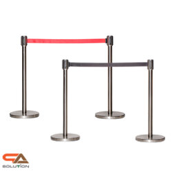 เช่าเสากั้นบริเขต สแตนเลส พร้อมสายผ้าดึงกลับอัตโนมัติ สีแดง และ สีดำ ( ราคาต่อเสา )