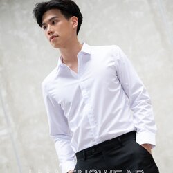 เสื้อเชิ้ตคอปกธรรมดา ซ่อนกระดุม สีขาว (White Shirt - Standard Collar - Hidden Button)