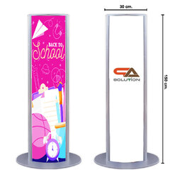 ตู้ไฟสำเร็จรูป ป้ายไฟตั้งพื้น ทรงกระบอก ขนาด 30x150 ซม. โชว์งานพิมพ์ 2 ด้าน