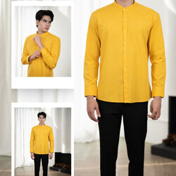 เสื้อเชิ้ตคุณภาพ คอจีน สีเหลืองมัสตาร์ด (Mustard Yellow)
