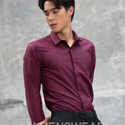 เสื้อเชิ้ตคอปกธรรมดา ซ่อนกระดุม สีเลือดหมู (Maroon Shirt - Standard Collar - Hidden Button)