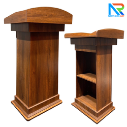 เช่าโพเดียมไม้ ลายไม้สีสัก ขนาด (W)60 x (D)50 x (H)110 cm. พร้อมชั้นวางของ