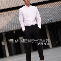 เสื้อเชิ้ตคอจีน สีชมพูอ่อน (Soft Pink Shirt - Mandarin Collar)