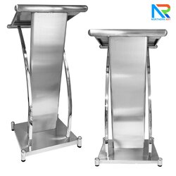 โพเดียมสแตนเลส แฮร์ไลน์ ST-01 ขนาด TOP (W)57 x (L)49 สูง (H)116 ซม. ตกแต่งสแตนเลสโค้งด้านข้าง เกรด304 แข็งแรงทนทาน